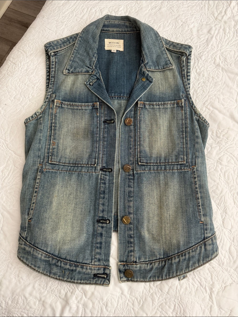 McGuire Denim Light Blue Distressed Denim Vest